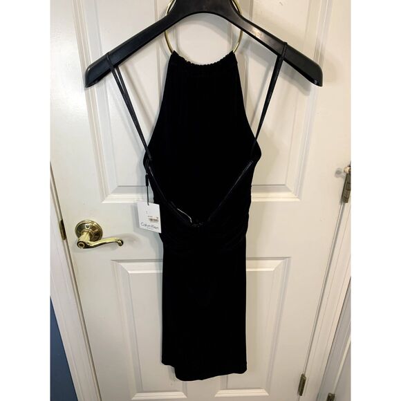 Calvin Klein Black Halter Dress Gold Metal Neck Ring Size 6 - NWT - Picture 3 of 8